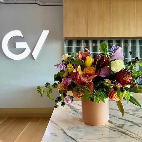 corporate office event floral at the ferry market buillding in San Francisco by ACME Floral co.